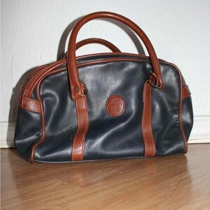 Leather Travel Bag in Navy and Brown